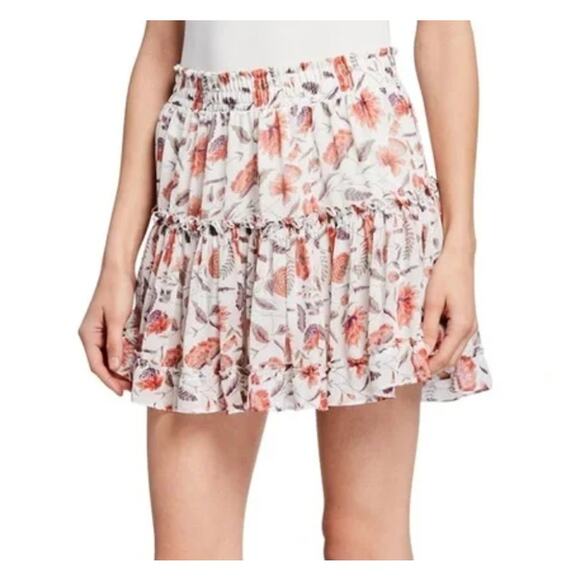Misa Los Angeles Dresses & Skirts - MISA Kahlo White Floral Tiered Ruffle Chiffon Mini Skirt Medium